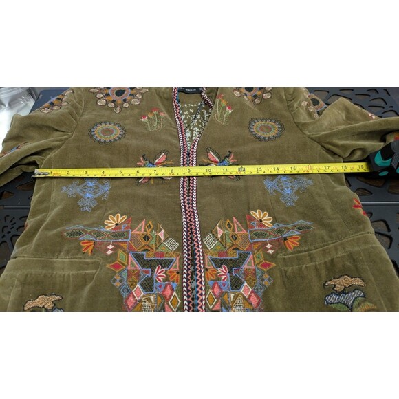 Zara Embroidered Velvet Jacket S Floral Boho Indie Retro Hippie Art Olive Green - Picture 13 of 14